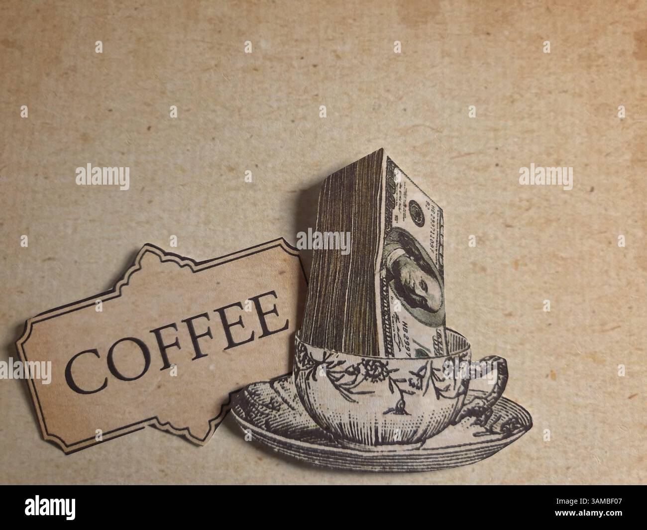 Collage concettuale che simboleggia i prezzi elevati del caffè Foto Stock