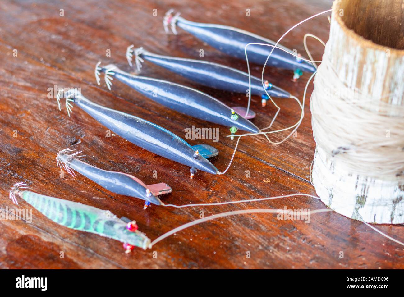 Un richiamo da pesca tradizionale utilizzato da un pescatore filippino locale a Iloilo, nelle Filippine Foto Stock