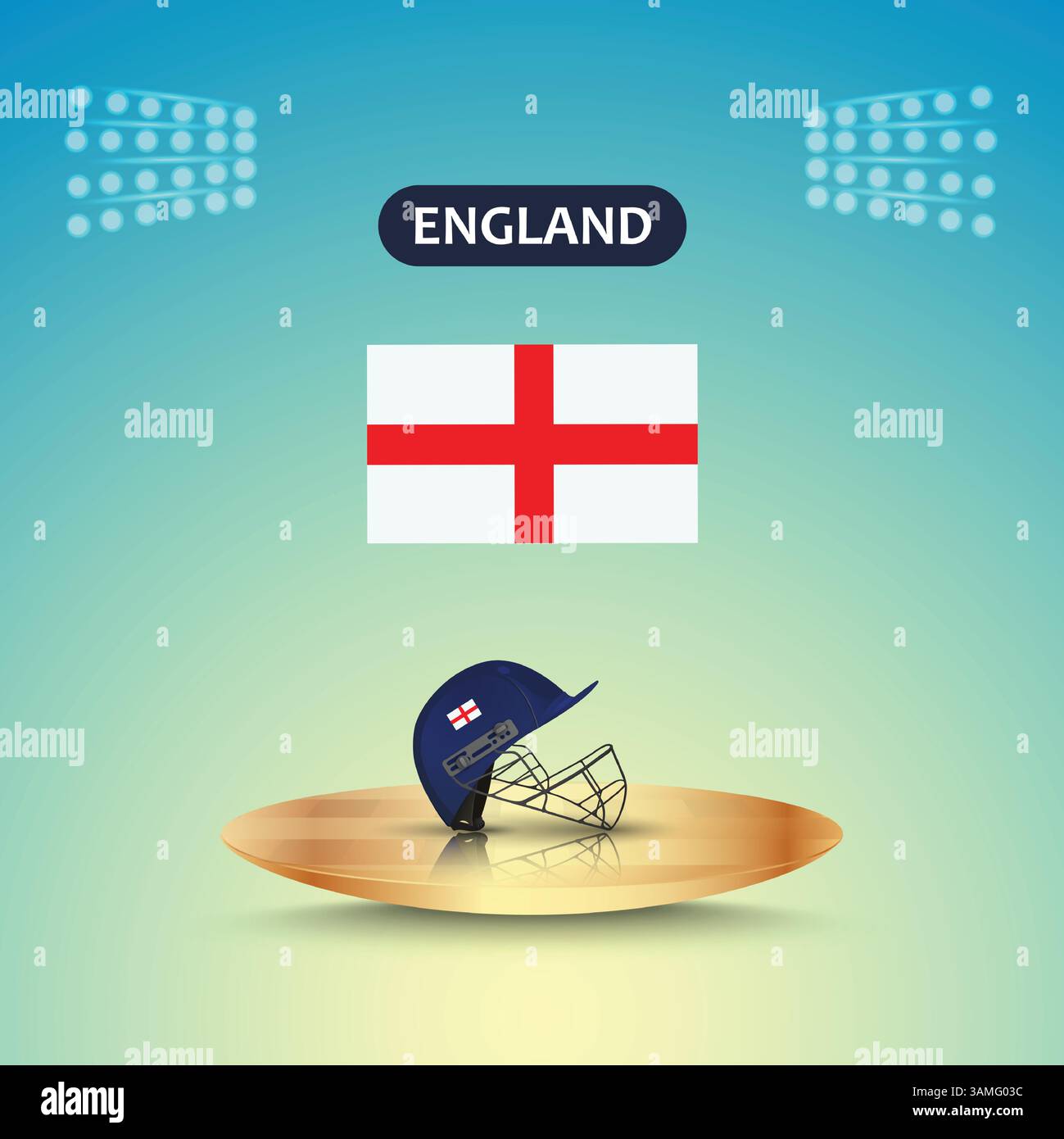 Casco da cricket della squadra inglese, bandiera inglese, vettore casco, luce stadio, sfondo astratto Illustrazione Vettoriale