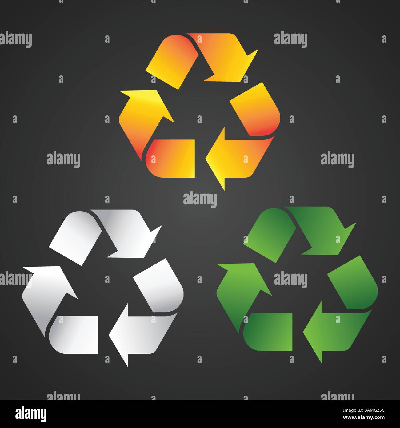 Ricicla icone colorate, simboli, segni moderni, pittogrammi lineari, grafica vettoriale Illustrazione Vettoriale