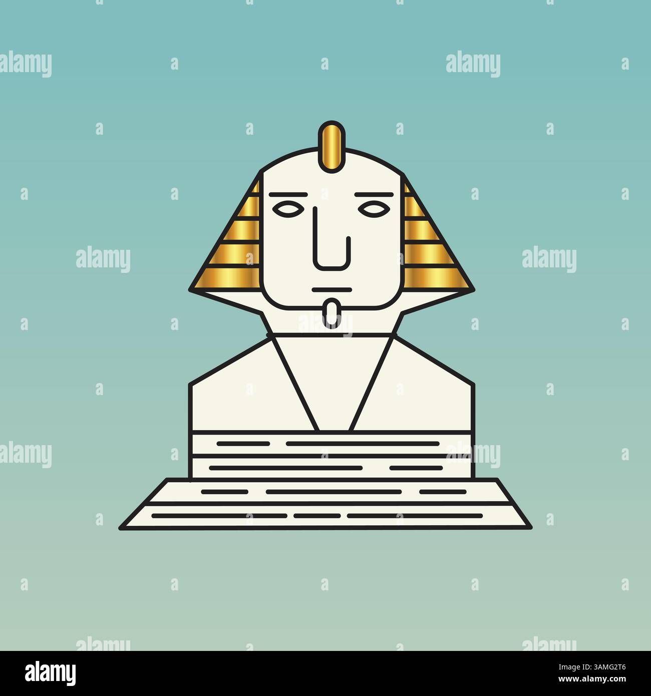 Sfinge di Giza, antiche piramidi egiziane, colore dorato, sfondo blu sfumato, illustrazione artistica Illustrazione Vettoriale