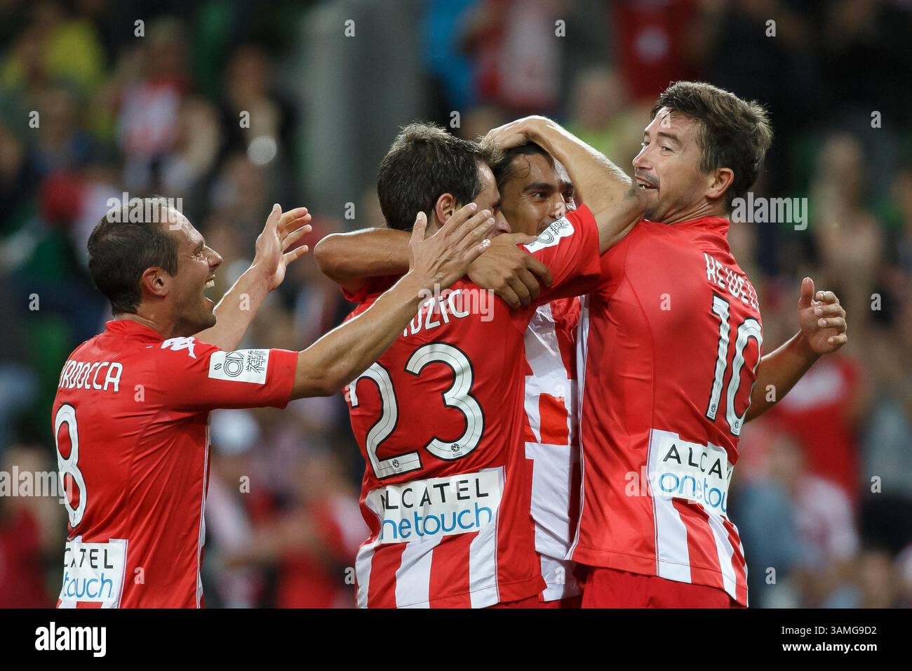 1° marzo 2014 - Melbourne, Victoria, Australia - David WILLIAMS del cuore celebra il suo gol nel 21° turno tra Melbourne Heart e Melbourne Victory nella stagione australiana Hyundai A-League 2013-24 all'AAMI Park di Melbourne, Australia. (Immagine di credito: © Sydney Low/ZUMAPRESS.com) Foto Stock
