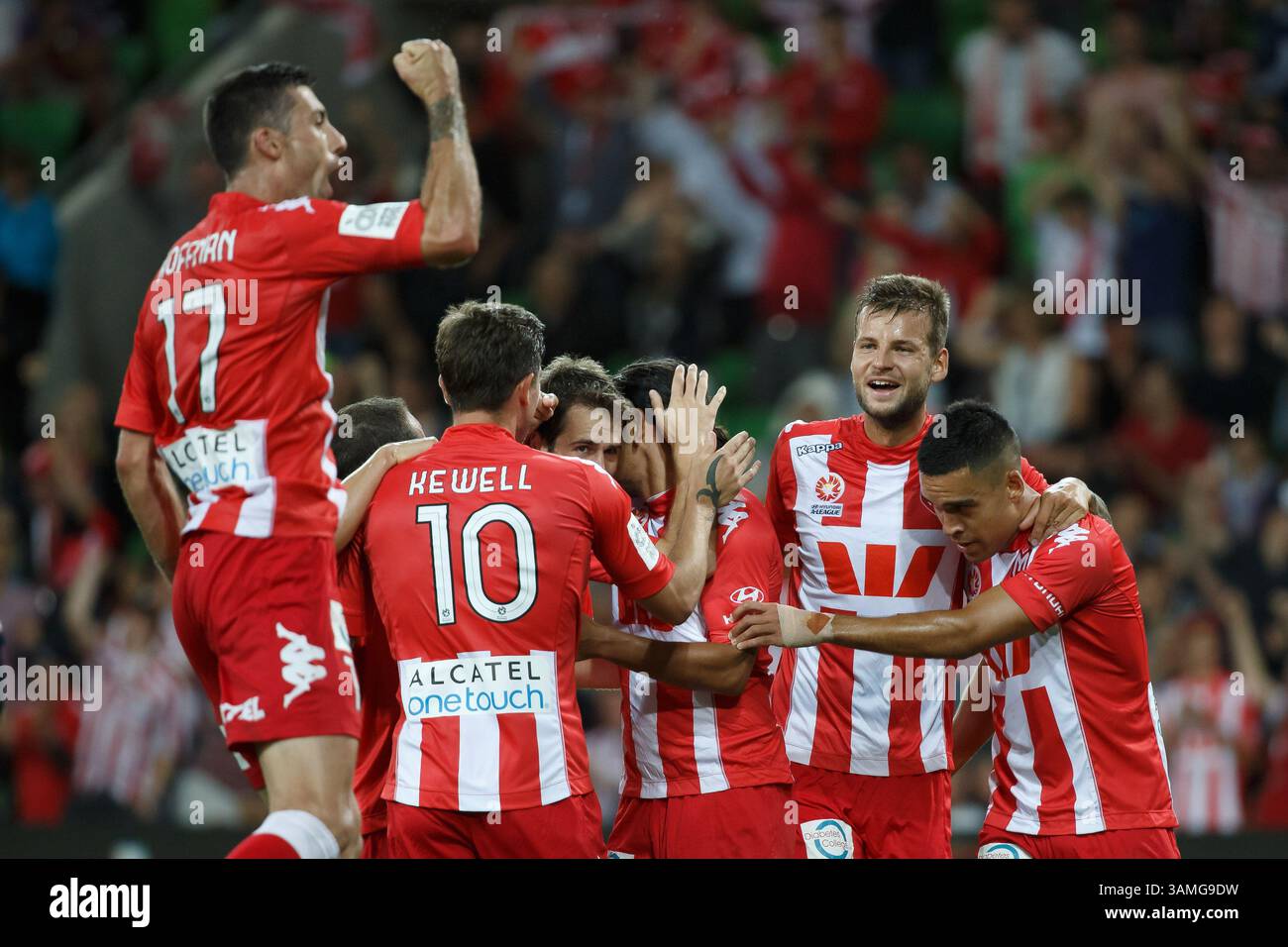 1° marzo 2014 - Melbourne, Victoria, Australia - David WILLIAMS del cuore celebra il suo gol nel 21° turno tra Melbourne Heart e Melbourne Victory nella stagione australiana Hyundai A-League 2013-24 all'AAMI Park di Melbourne, Australia. (Immagine di credito: © Sydney Low/ZUMAPRESS.com) Foto Stock