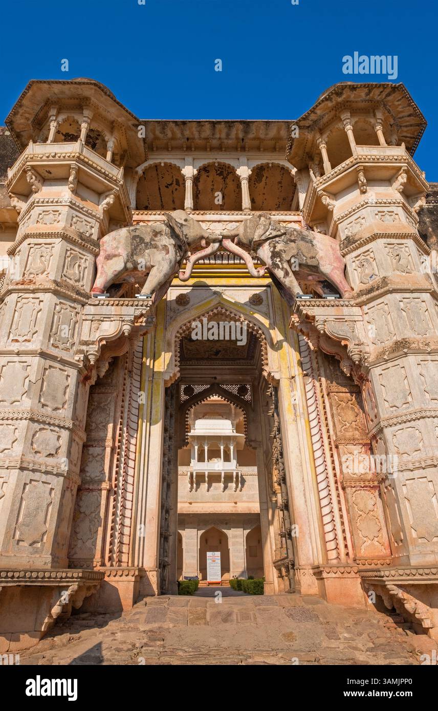 Ingresso Hathi Pol al Garh Palace Bundi Rajasthan India Foto Stock