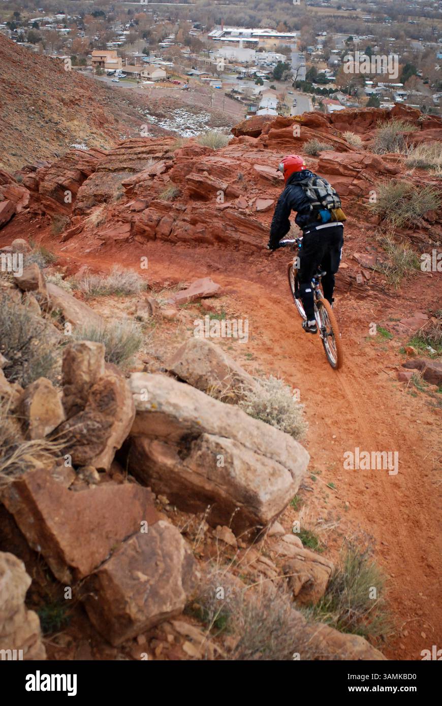 Discesa con la mountain bike, Moab, Utah. Foto Stock