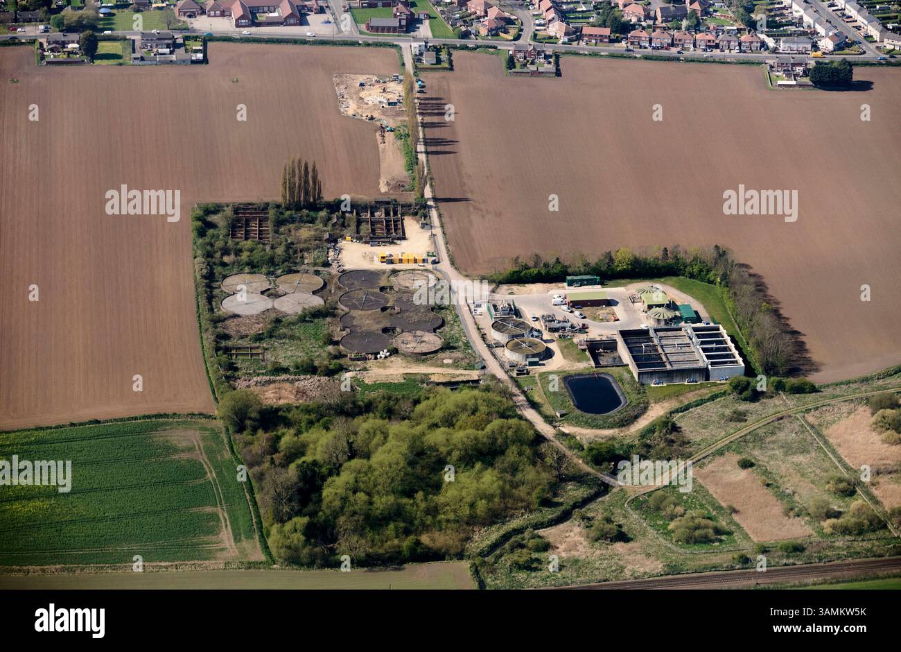 Un drone di un impianto fognario ad Adwick le Street, Doncaster, South Yorkshire, Regno Unito Foto Stock