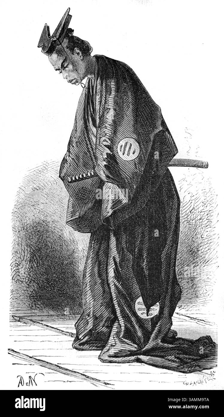 Principe Tokugawa Yoshinobu (1837-1913) 15° e ultimo Shogun di Tokugawa Shogunato del Giappone indossando il costume di corte cerimoniale. Incisione vintage o storica o illustrazione 1866 Foto Stock