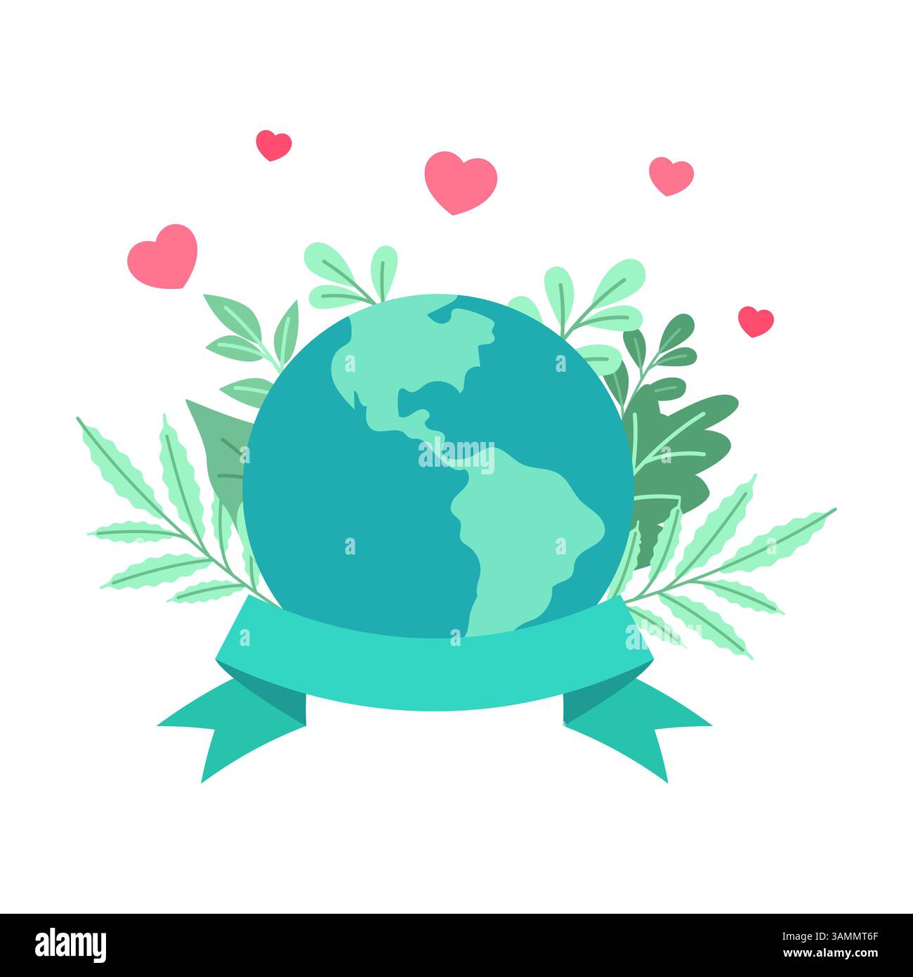 Amare la Terra con verde e cuori per una giornata della Terra significativa Illustrazione Vettoriale