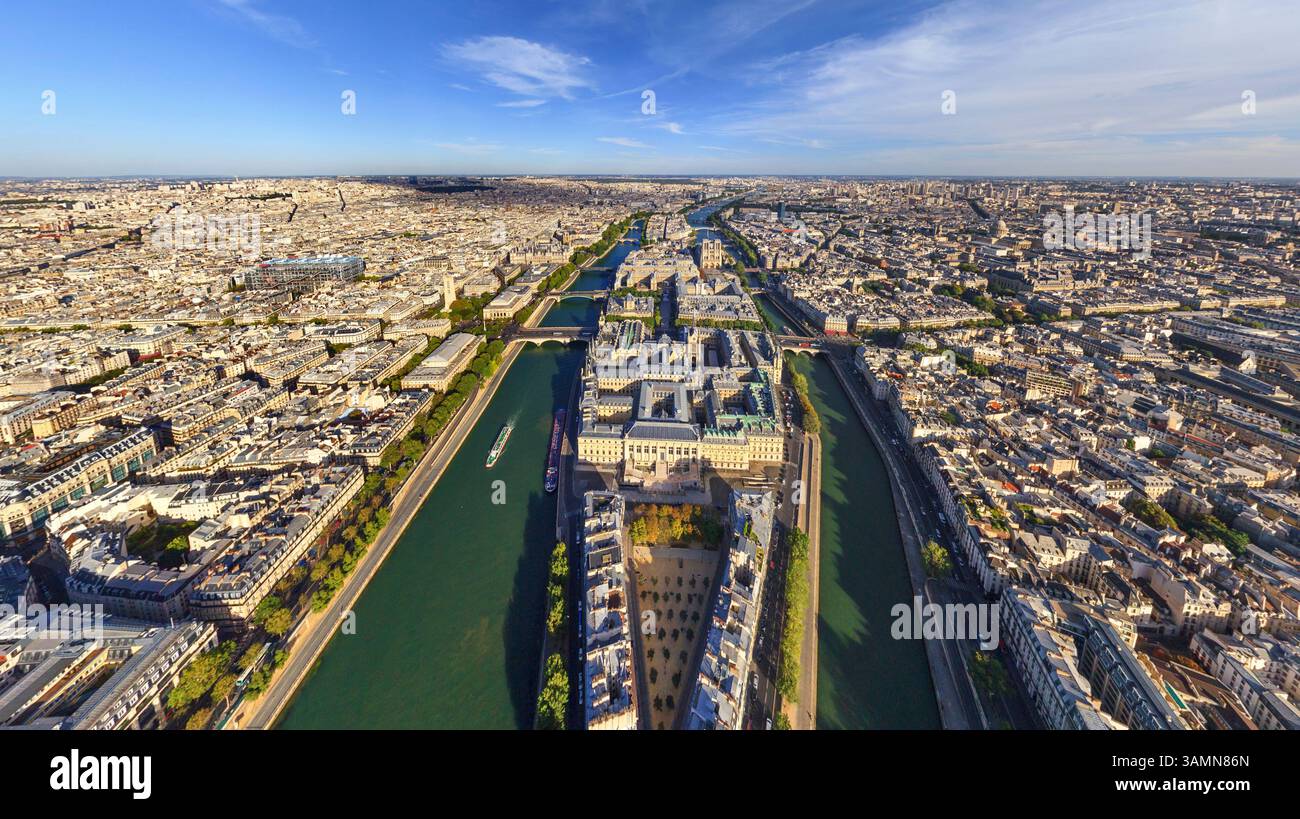 Vista aerea panoramica dell'isola sulla Senna a Parigi, Francia. Foto Stock