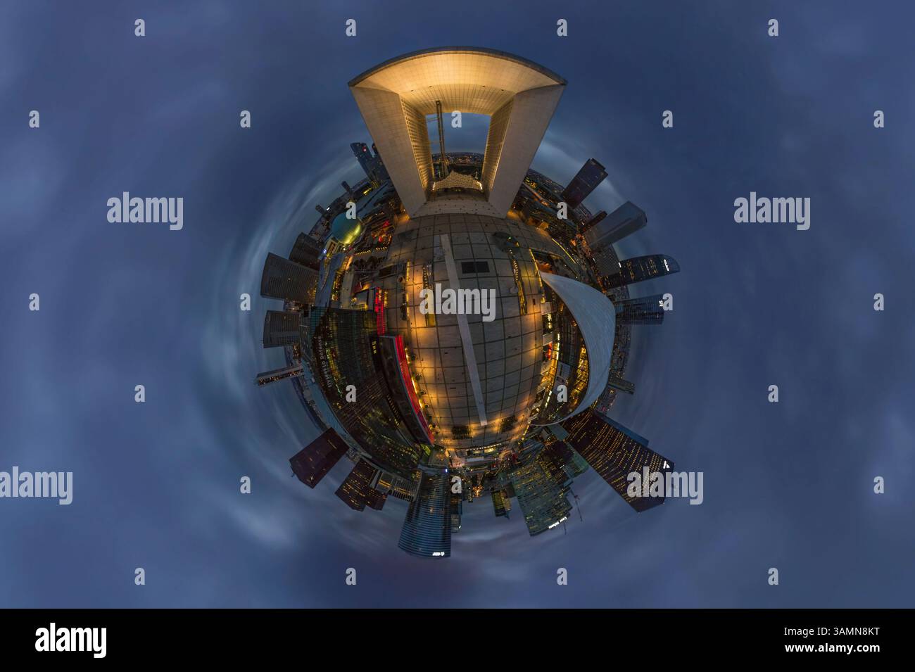 Vista aerea panoramica a 360 gradi di la Defense, quartiere finanziario di Parigi, Francia. Foto Stock