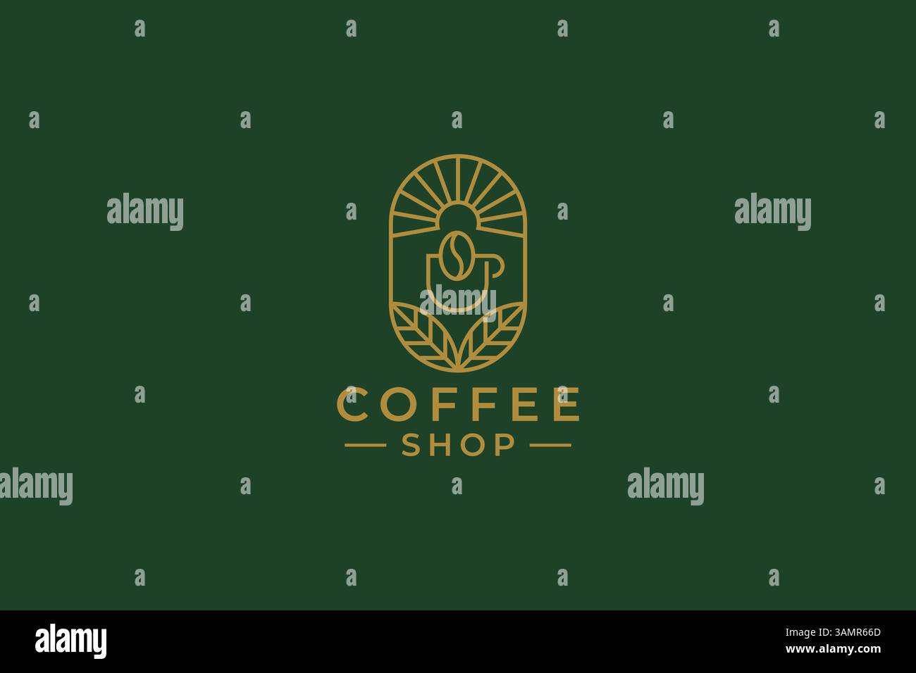 Chicco di caffè biologico per caffè Logo marchio Vintage Badge stile lineare Illustrazione Vettoriale