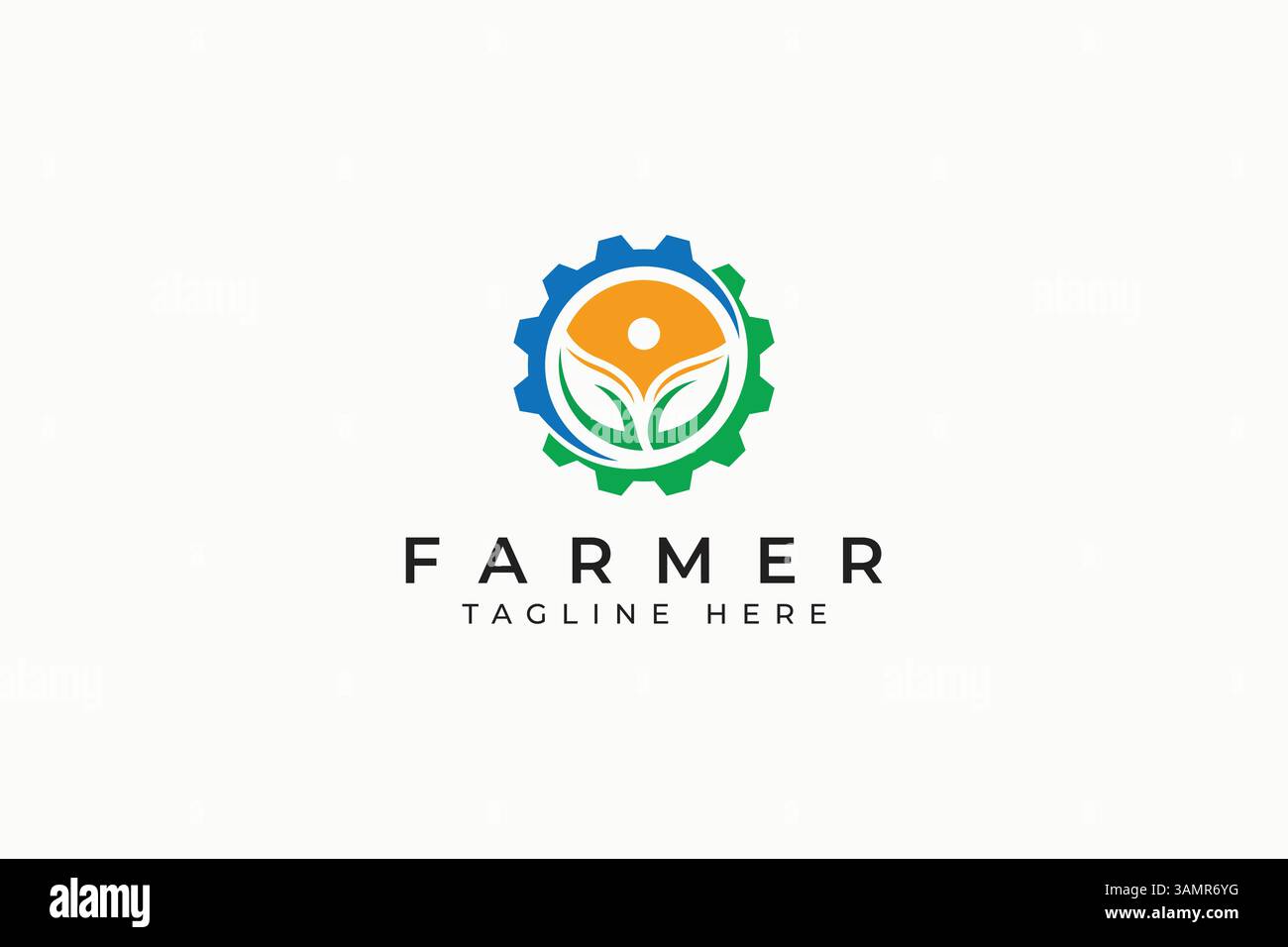 Farmer Logo Factory meccanica Agricoltura Organic Natural Industry Product Illustrazione Vettoriale