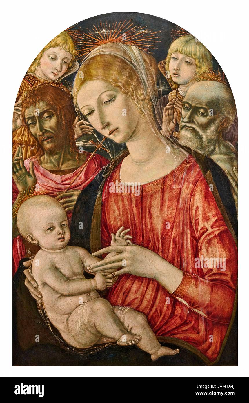 Madonna col bambino con S. Giovanni Battista, S. Girolamo e angeli - tempera su tavola - Matteo di Giovanni - 1460/1470 - Firenze, Galler Foto Stock