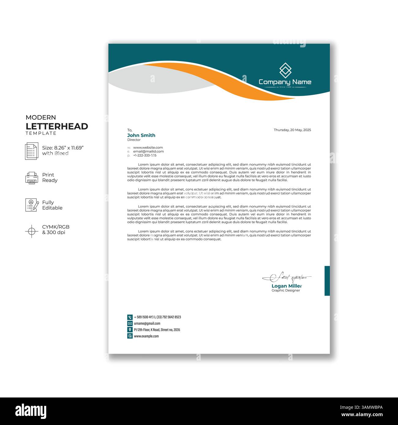 Design pulito e professionale del modello di carta intestata aziendale aziendale Illustrazione Vettoriale