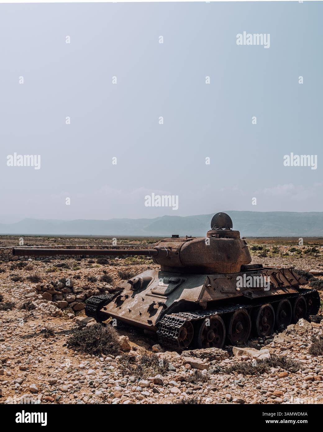 Carri armati sovietici naufragano nell'isola di Socotra, Yemen Foto Stock