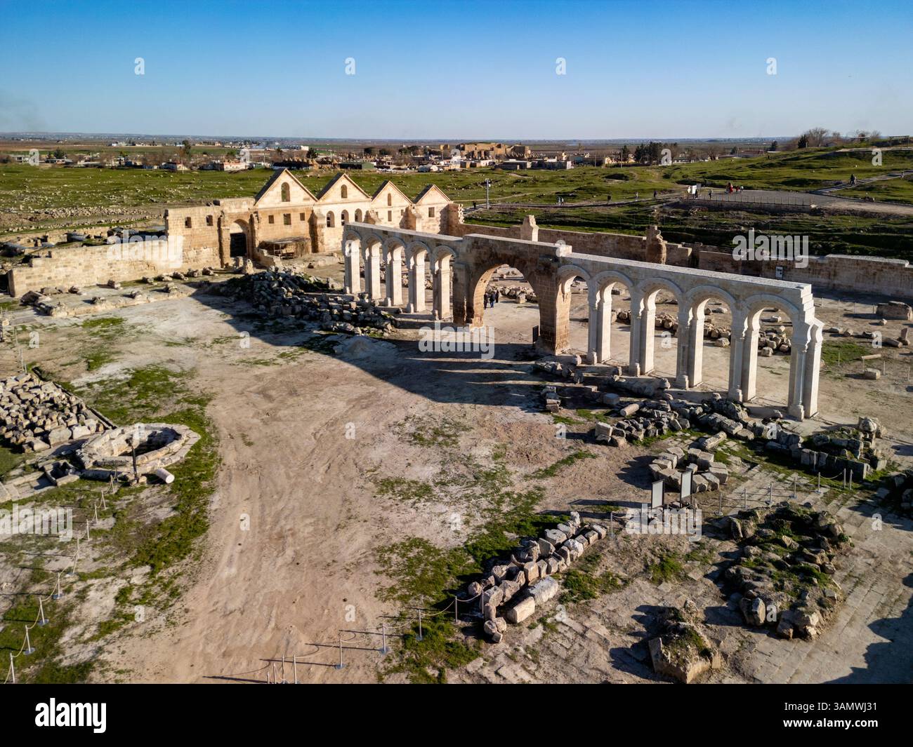 Vista aerea della grande Moschea nell'antica Harran, Sanliurfa, Turchia. Foto Stock