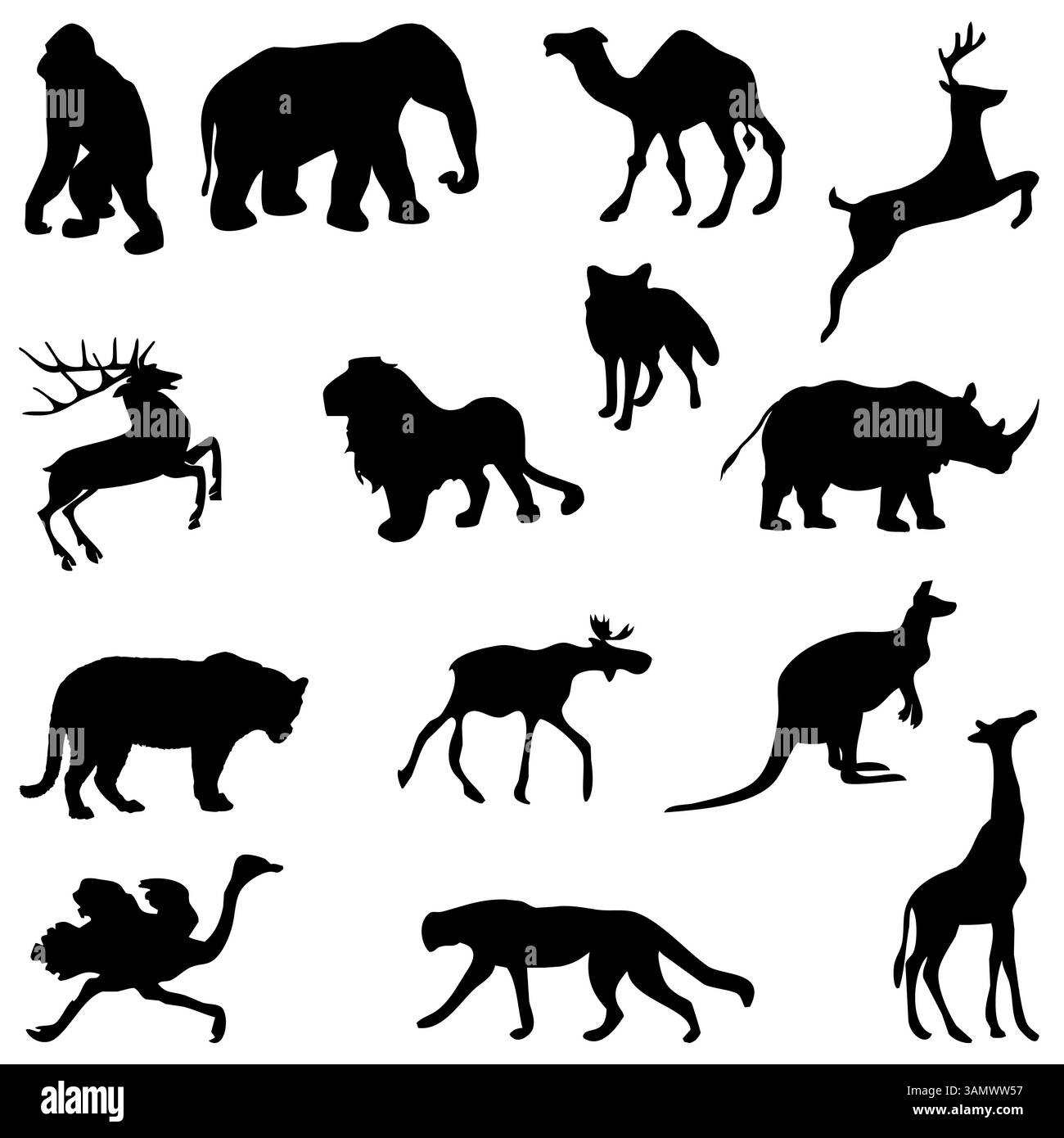 Set di silhouette nera selvatico di bosco animali steppa Illustrazione Vettoriale