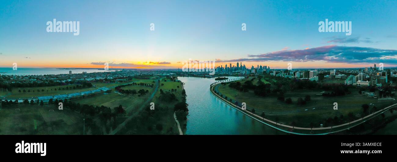 Vista aerea panoramica di Albert Park a Melbourne, Albert Park, Victoria Foto Stock