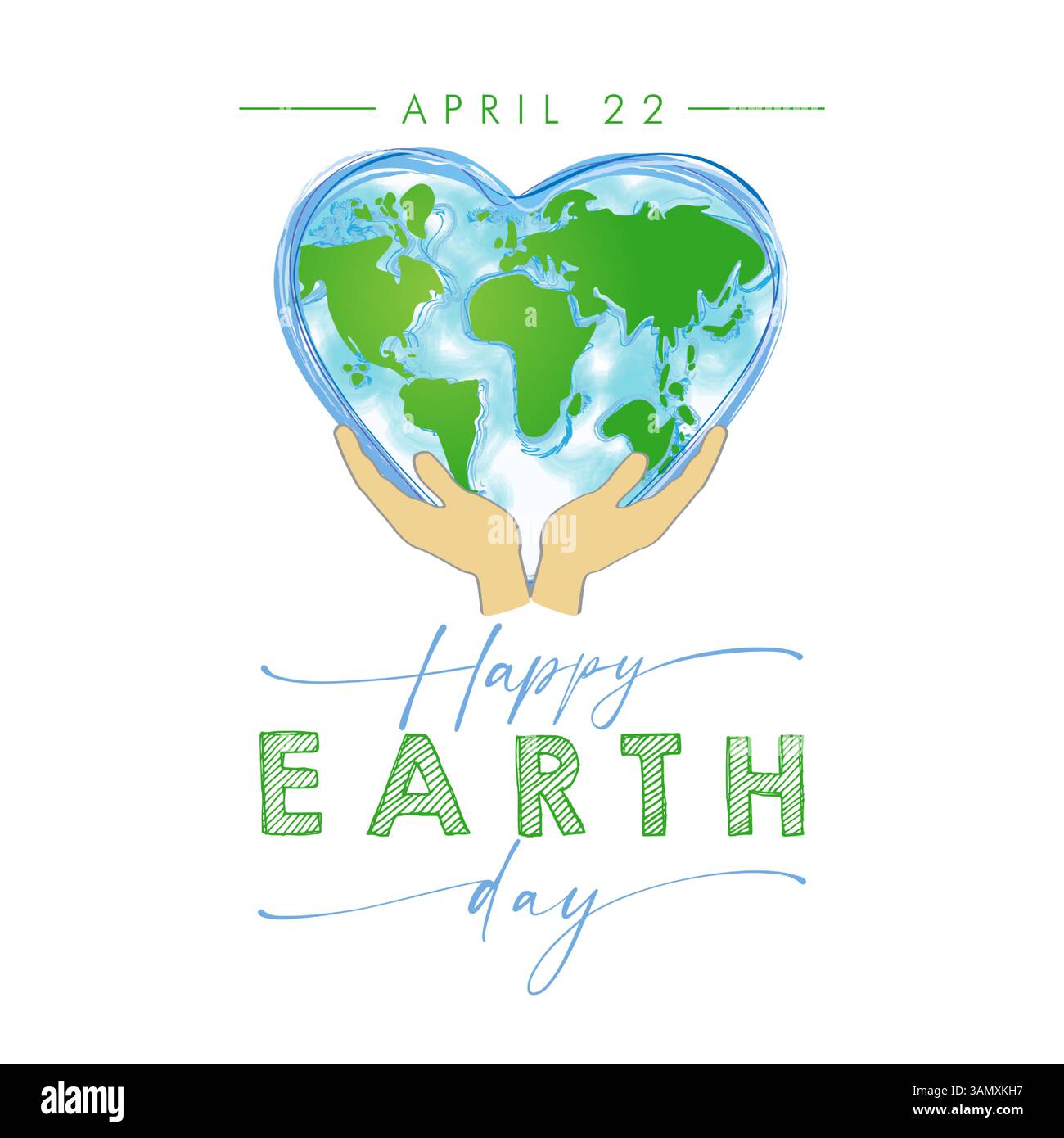 22 aprile banner sui social media della giornata della Terra con mappa creativa del mondo, forma artistica del cuore e mani di sostegno. Concetto di post di blogging. Rete Illustrazione Vettoriale