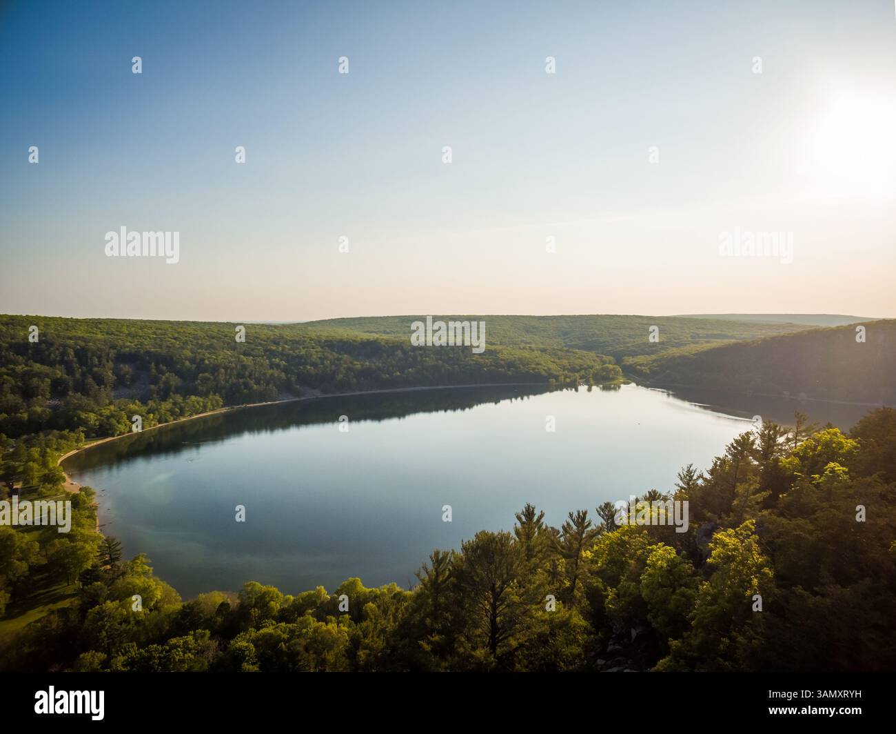 Vista aerea del lago Devils nello stato del Wisconsin midwest, Stati Uniti. Foto Stock