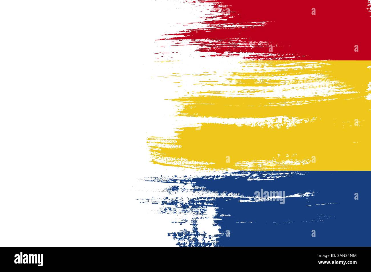 Sfondo della bandiera del pennello grunge Romania per la giornata nazionale, le elezioni, il design del modello turistico con spazio di copia. Pennello sfondo bandiera Romania Illustrazione Vettoriale