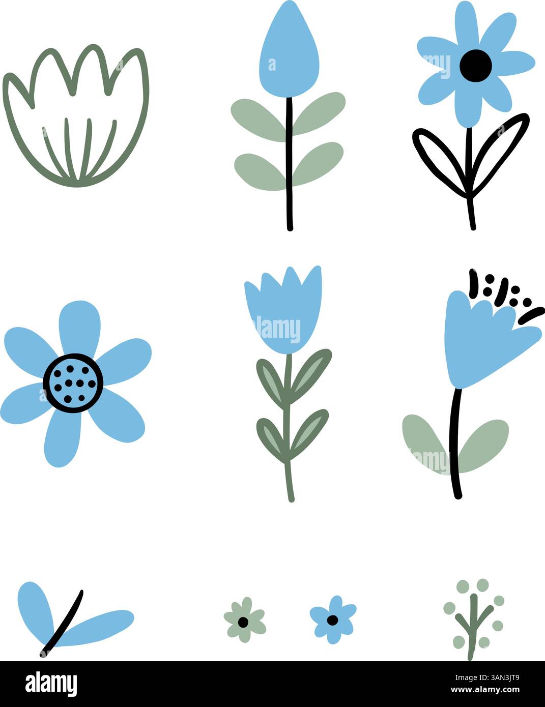 Set di clip floreali blu per progetti di Baby Design Illustrazione Vettoriale