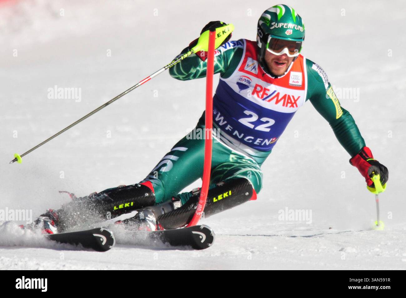 16 gennaio 2009: Bode Miller (USA) gareggia nella parte slalom durante la Super Combined maschile alla 79a gara internazionale di Lauberhorn a Wengen, in Svizzera. Crediti: John C Middlebrook, CSM. (Immagine di credito: © FOTOGRAFO/Cal Sport Media) Foto Stock