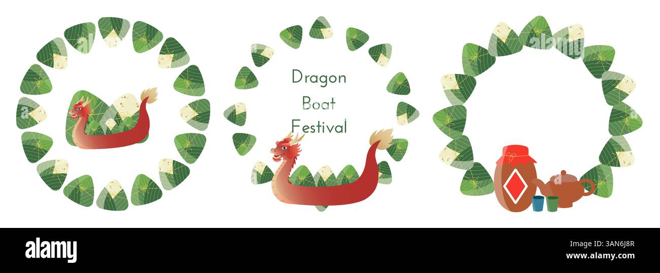 Collezione di cornici decorative per Dragon Boat Illustrazione Vettoriale