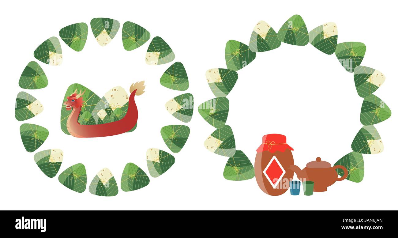 Collezione di cornici decorative per Dragon Boat Illustrazione Vettoriale