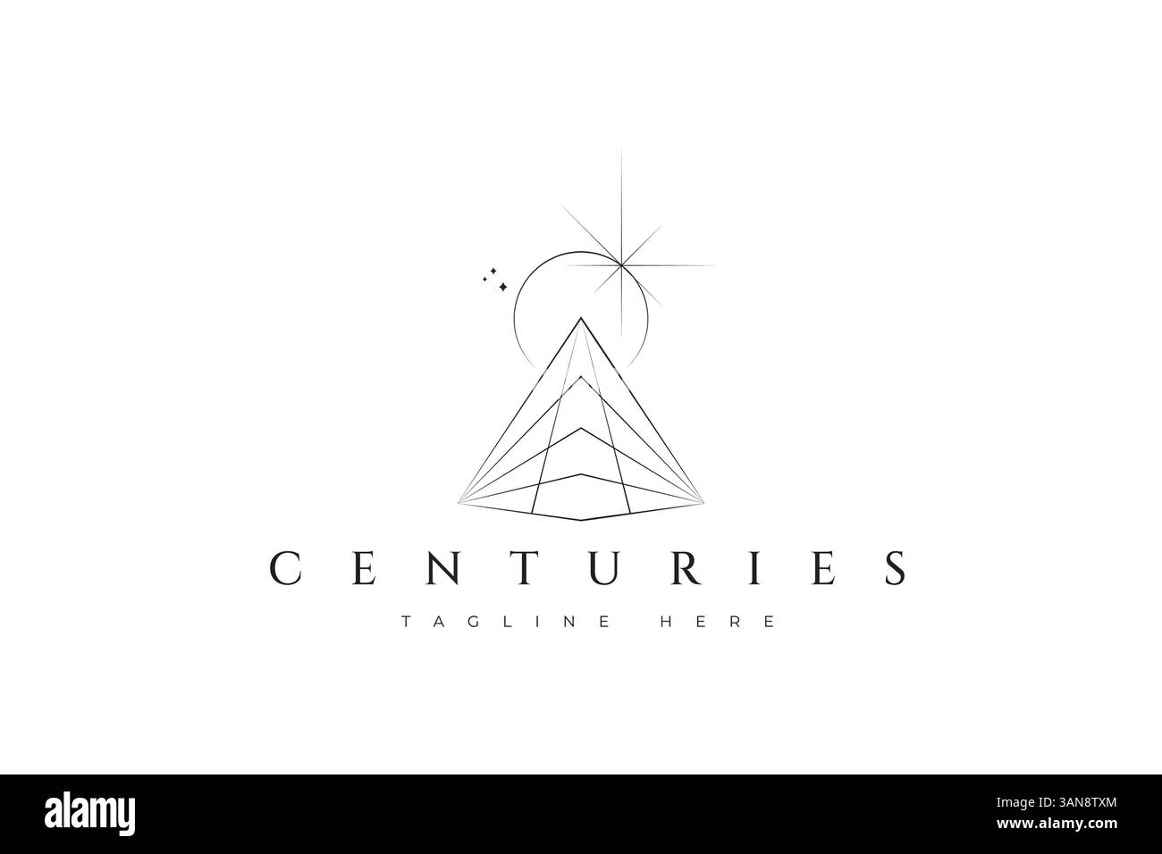Century Logo Pyramid e Sun Eclipse Majesty con illustrazione astratta di stile geometrico Illustrazione Vettoriale