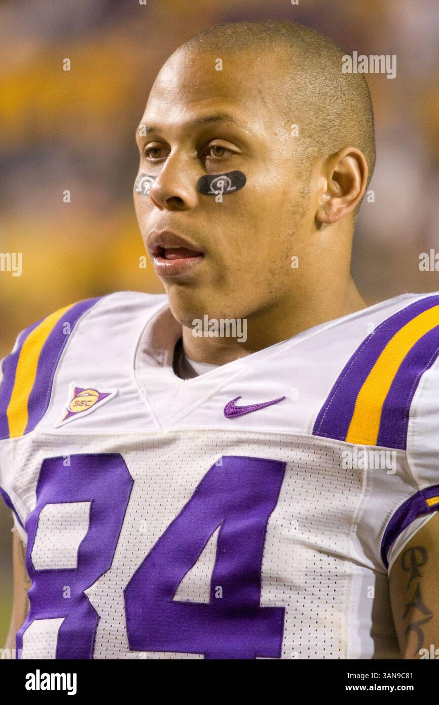 27 settembre 2008 - Baton Rouge, LOUISIANA. LSU DE Rahim Alem (84). Il campione nazionale in carica LSU Tigers sconfisse i Mississippi State Bulldogs 34-24 in visita nella partita della SEC giocata al Tiger Stadium di Baton Rouge, LOUISIANA. Mike Tooley / Southcreek Sports / CSM (immagine di credito: © Cal Sport Media/ZUMA Press) Foto Stock