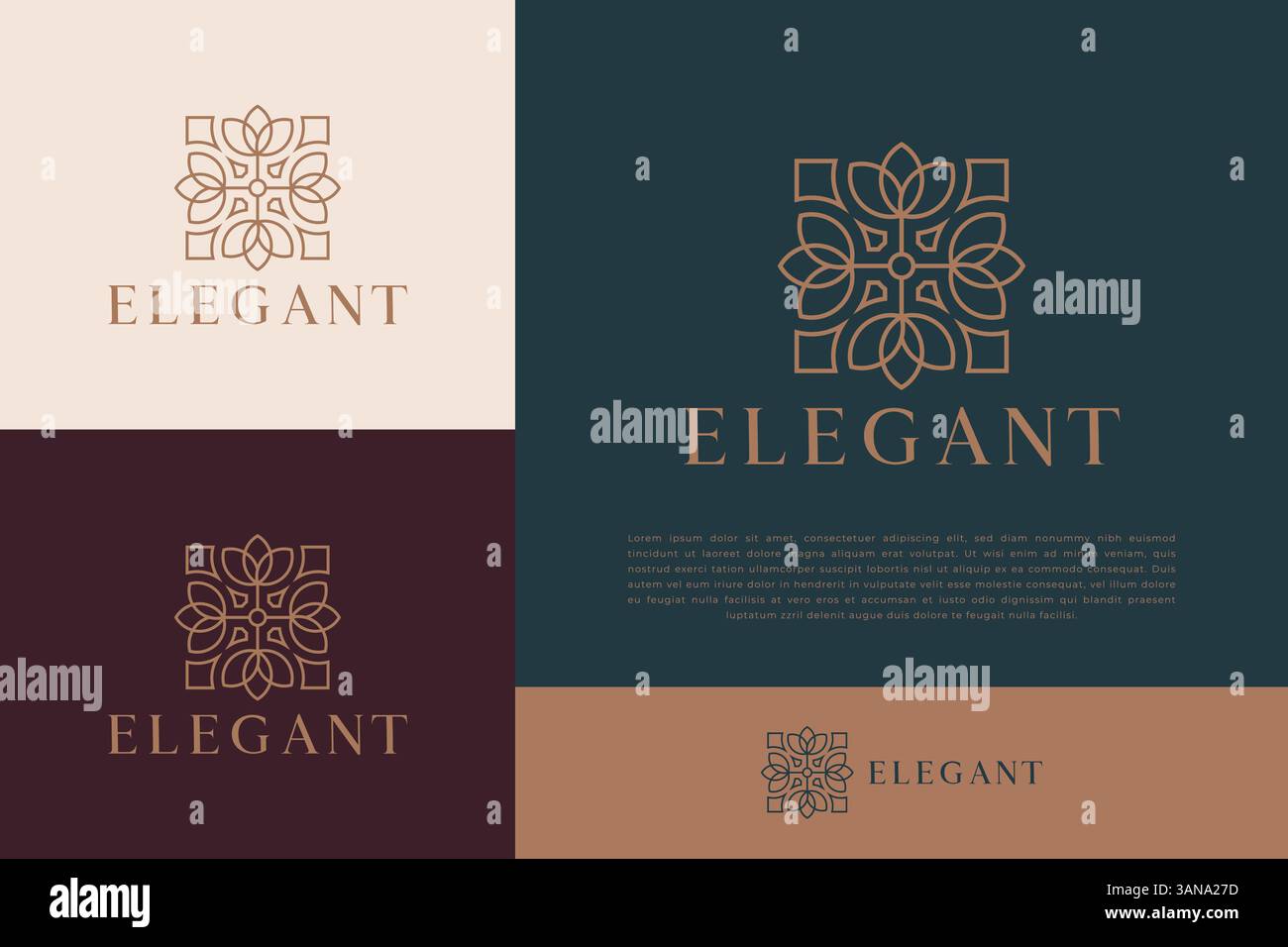 Elegante motivo geometrico con motivo geometrico floreale astratto con logo identità del marchio Business Fashion Beauty Illustrazione Vettoriale