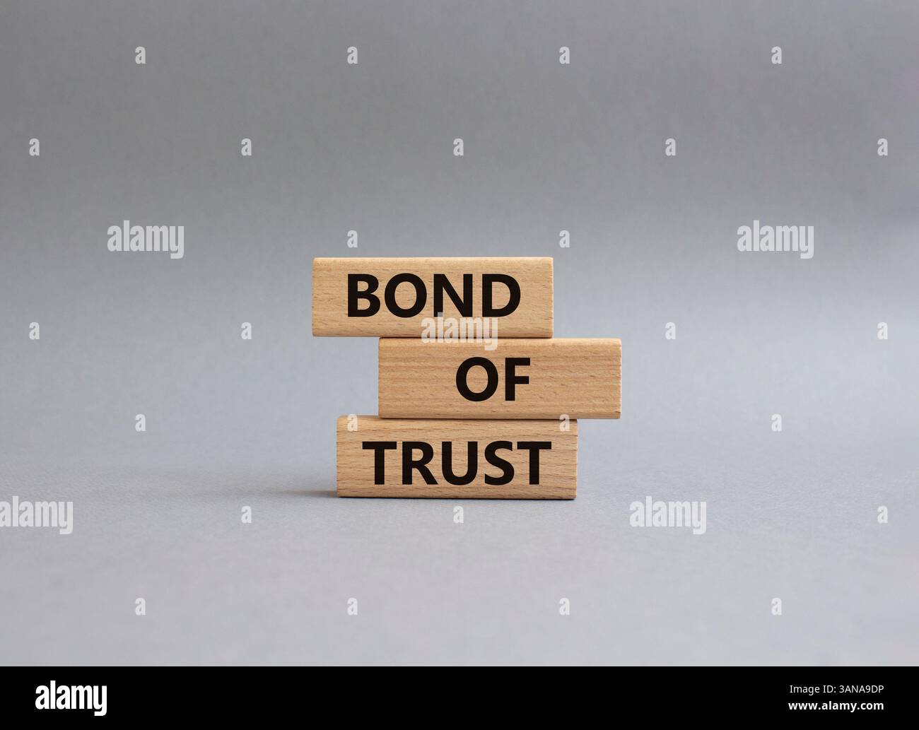 Simbolo del legame di fiducia. Blocchi di legno con parole Bond of Trust. Splendido sfondo grigio. Business e Bond of Trust. Copia spazio. Foto Stock