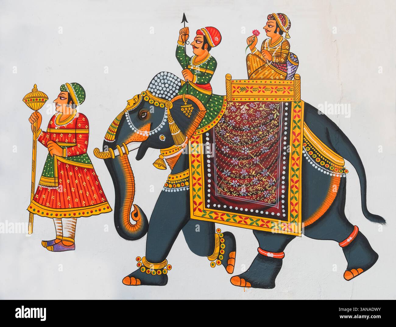 Muro Pittura Udaipur Rajasthan India Foto Stock