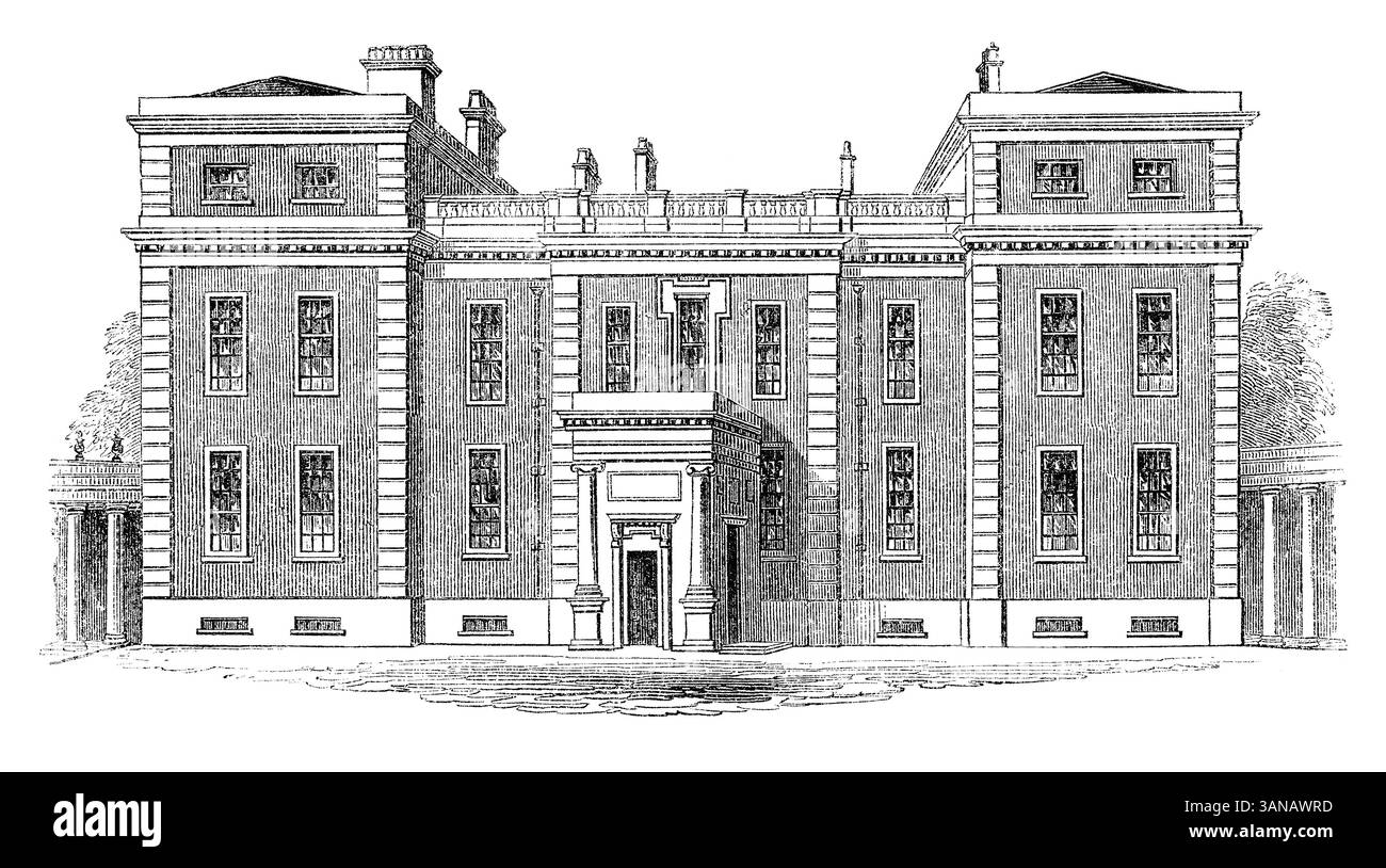 Incisione vintage del 1854 della Marlborough House sul Mall di Londra. Foto Stock