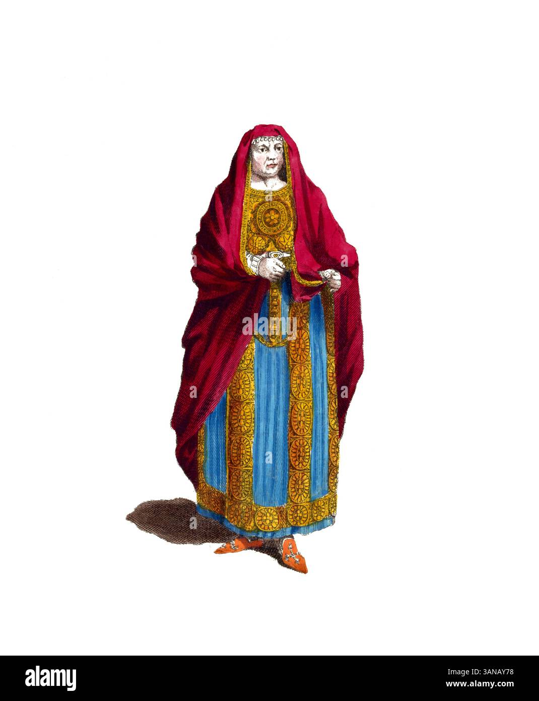 Abbigliamento storico, storia della moda, un vecchio costume di una signora di casa in Frisia intorno al 1710, Germania, riproduzione restaurata digitalmente di un originale del XVIII/XIX secolo, data esatta sconosciuta Foto Stock