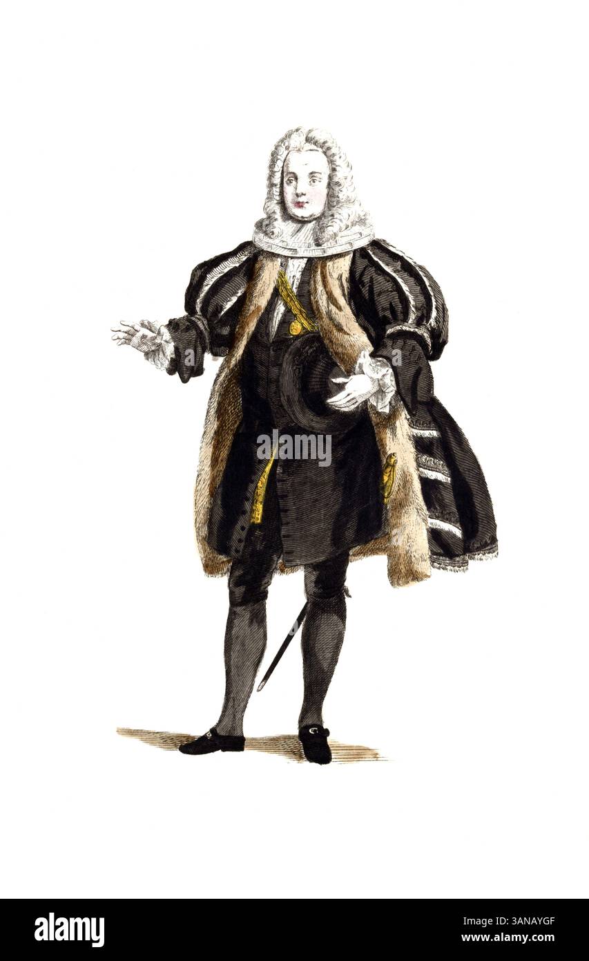 Abbigliamento storico, storia della moda, abbigliamento completo di un cittadino di Norimberga nel 1755, Germania, riproduzione restaurata digitalmente di un originale del XVIII/XIX secolo, data esatta sconosciuta Foto Stock