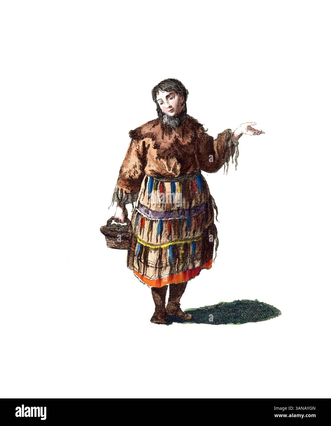 Abbigliamento storico, storia della moda, abbigliamento completo di una Kamchadal nel 1768, Russia, riproduzione restaurata digitalmente di un originale del XVIII/XIX secolo, data esatta sconosciuta Foto Stock