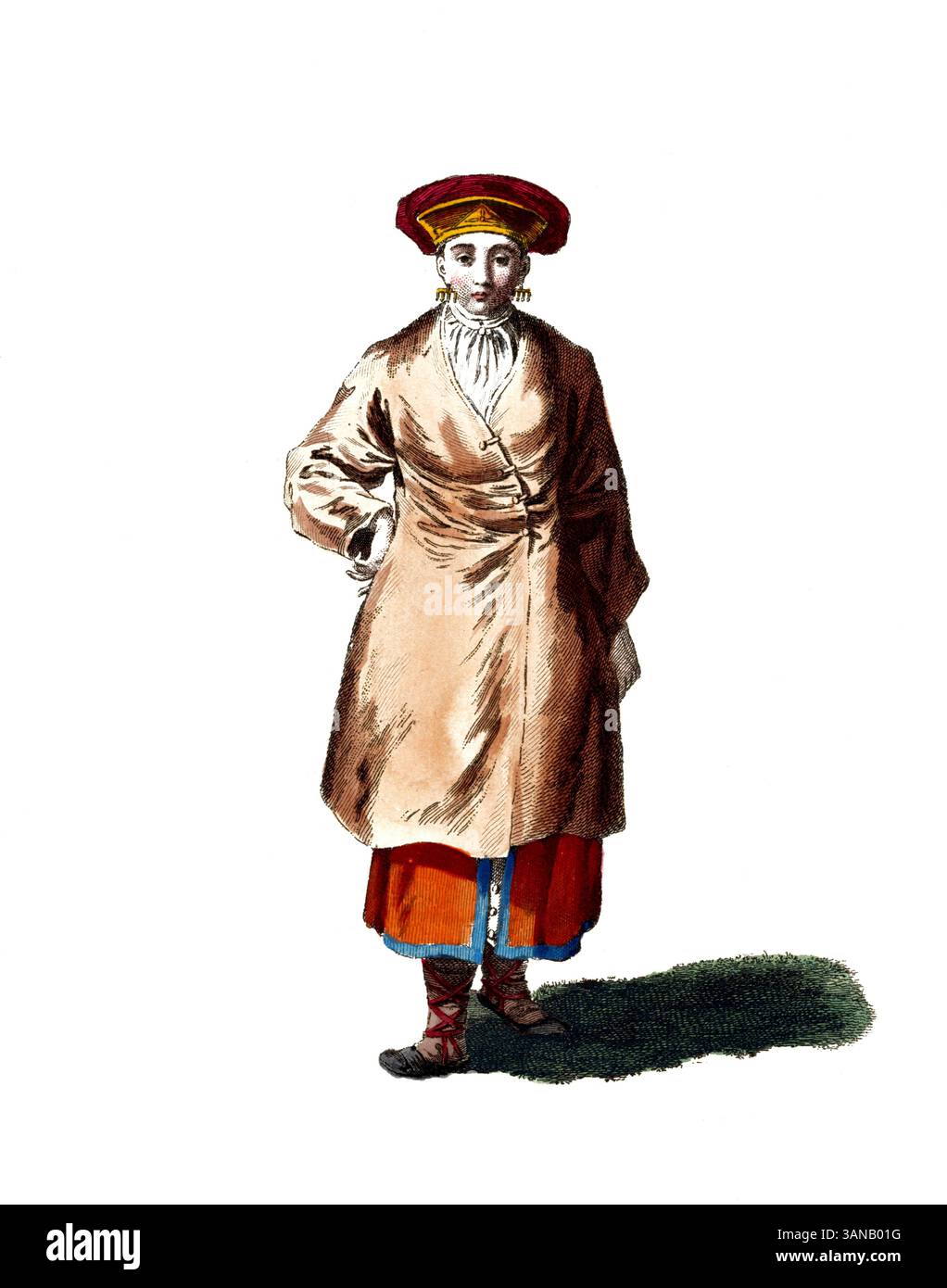 Abbigliamento storico, storia della moda, costume di una donna contadina di Ingria, 1768, Russia, riproduzione restaurata digitalmente di un originale del XVIII/XIX secolo, data esatta sconosciuta Foto Stock