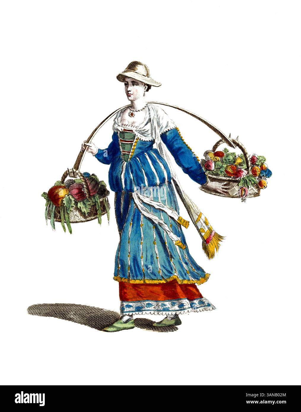 Abbigliamento storico, storia della moda, costume di una contadina di Pavia, 1588, Italia, riproduzione restaurata digitalmente di un originale del XVIII/XIX secolo, data esatta sconosciuta Foto Stock