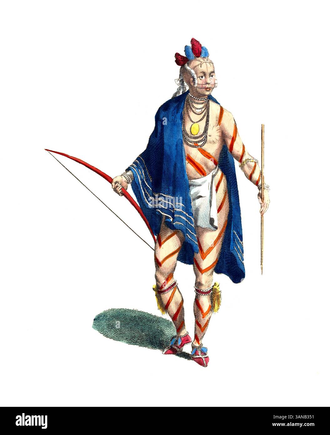 Abbigliamento storico, storia della moda, abbigliamento di un Ottawa, Odawa, anche Odaawaa, tribù di nativi americani della famiglia linguistica algonchina della regione dei grandi Laghi al confine tra Stati Uniti e Canada, riproduzione restaurata digitalmente di un originale del XVIII/XIX secolo, data esatta sconosciuta Foto Stock