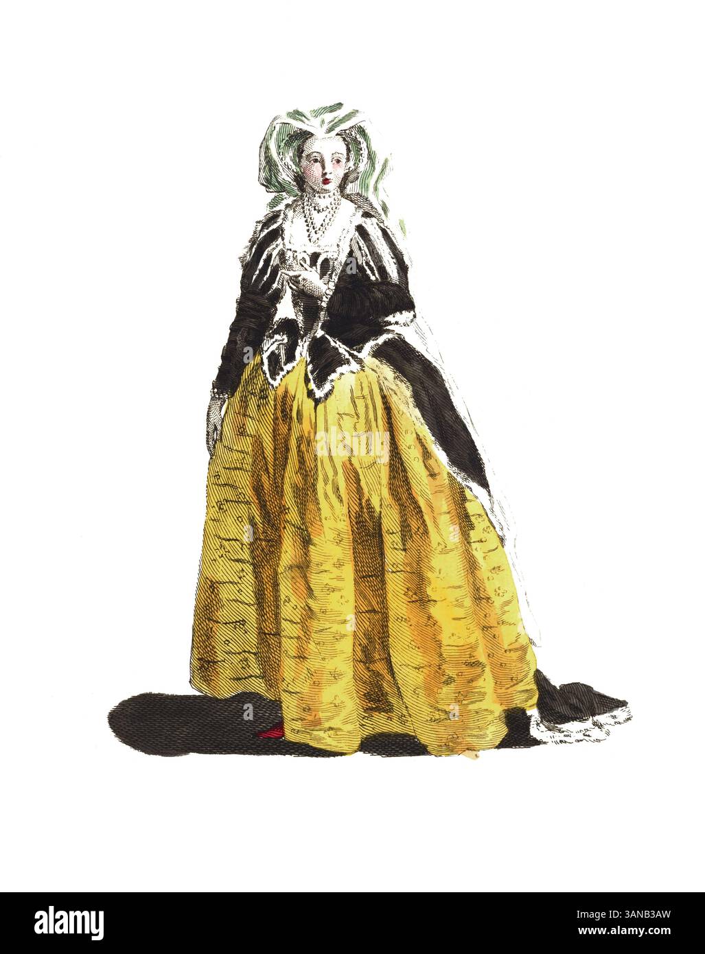 Abbigliamento storico, storia della moda, abbigliamento indossato da Eltruda nella maschera di Alfred, Edwin ed Eltruda di Helen Maria Williams è una ballata lirica che combina elementi di cavalleria, romanticismo e critica sociale, riproduzione restaurata digitalmente di un originale del XVIII/XIX secolo, data esatta sconosciuta Foto Stock