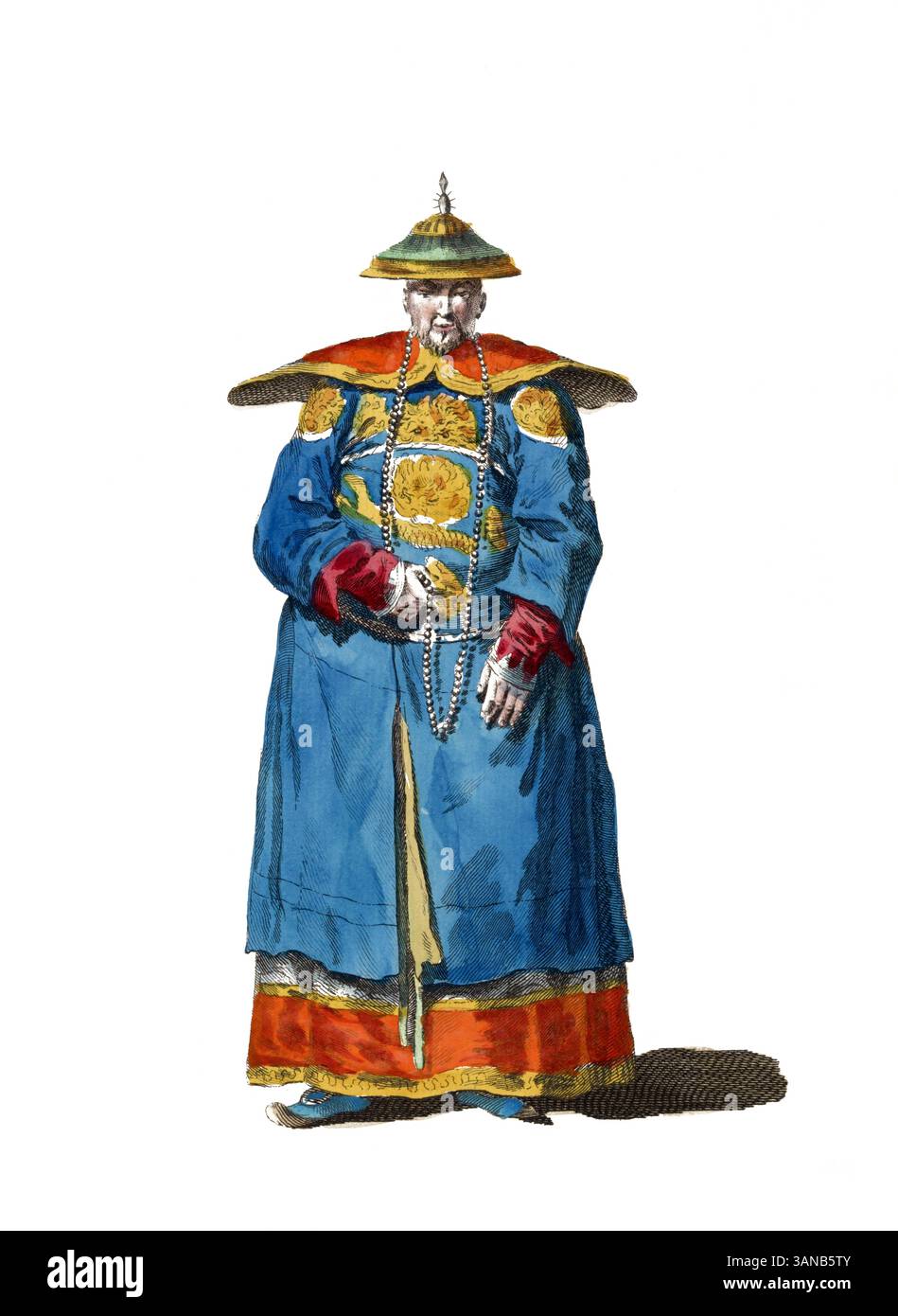 Abbigliamento storico, storia della moda, abbigliamento estivo di un mandarino cinese, intorno al 1700, riproduzione restaurata digitalmente di un originale del XVIII/XIX secolo, data esatta sconosciuta Foto Stock