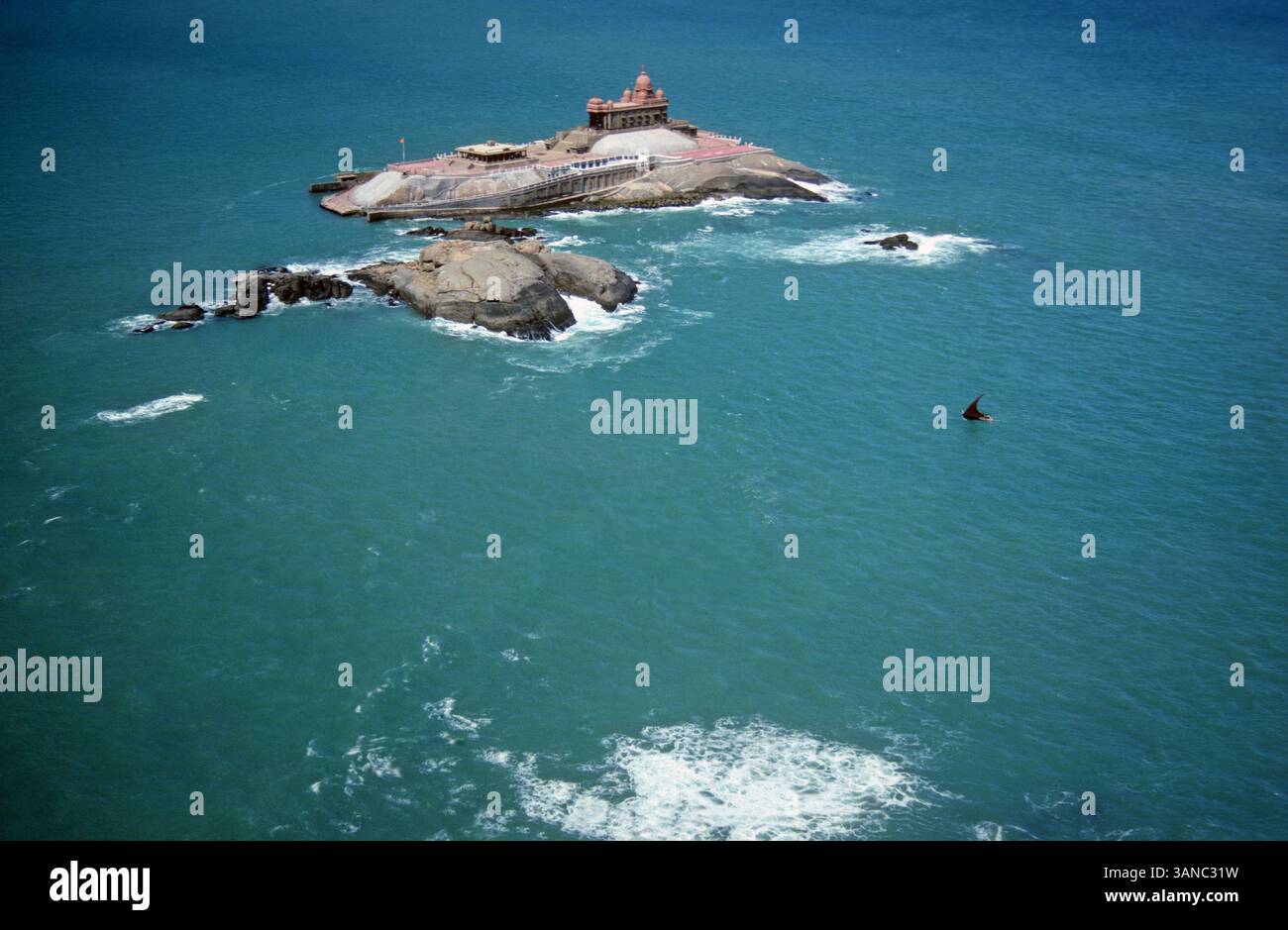 Vista aerea del Memoriale di Vivekanand, Kanyakumari, Tamil Nadu, India Foto Stock