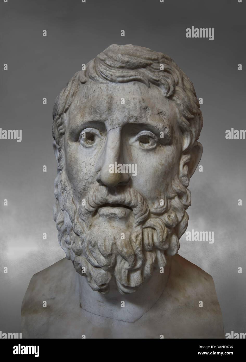 Ritratto romano di Ermarco, filosofo greco epicureo. Copia di un originale greco risalente alla metà del III secolo a.C. trovato inciso nella Villa Papyr Foto Stock