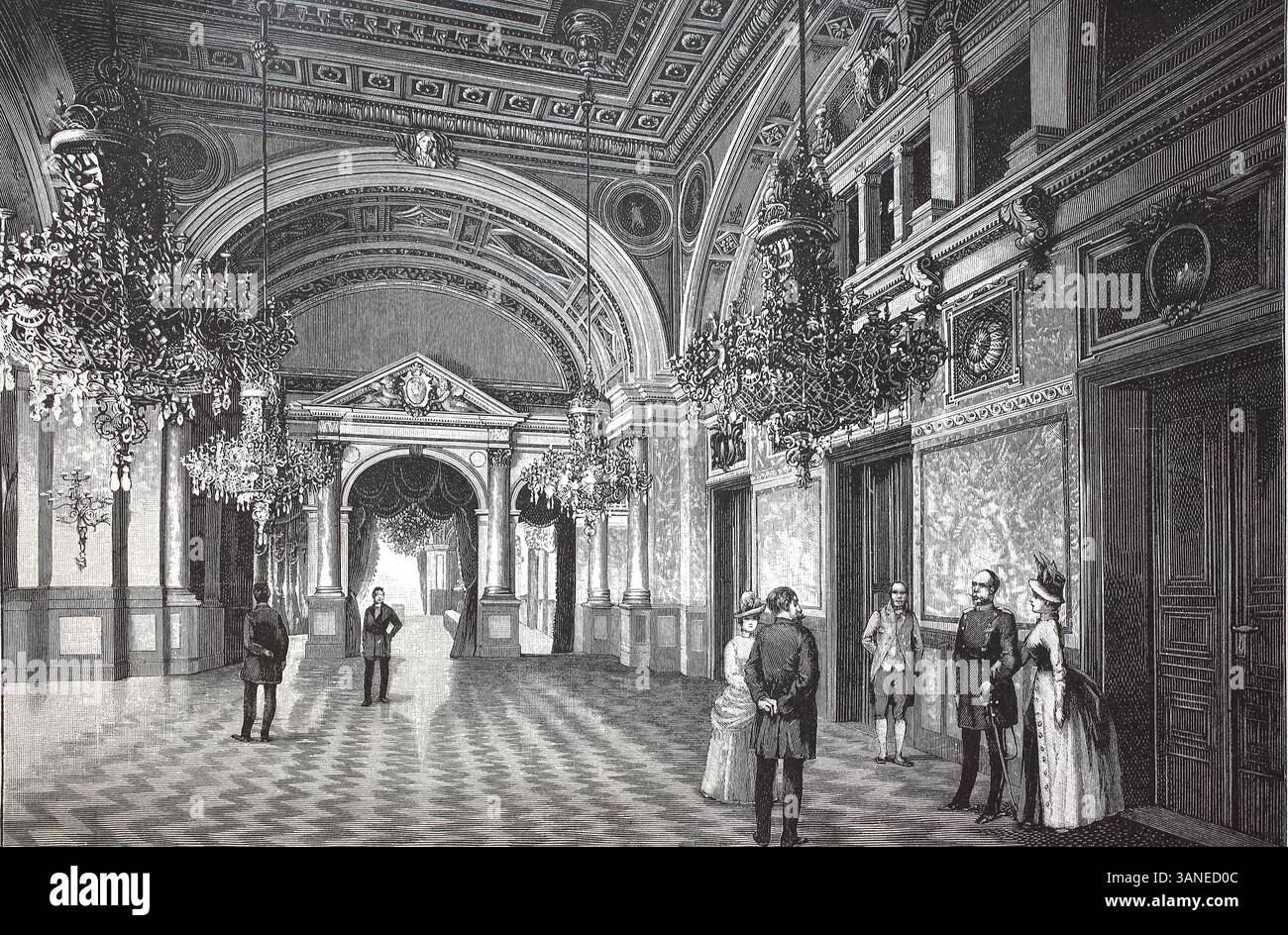 Sala da ballo nel Palazzo Imperiale di Strasburgo, 1890, Francia, riproduzione digitale di un originale del XIX secolo, storico Foto Stock