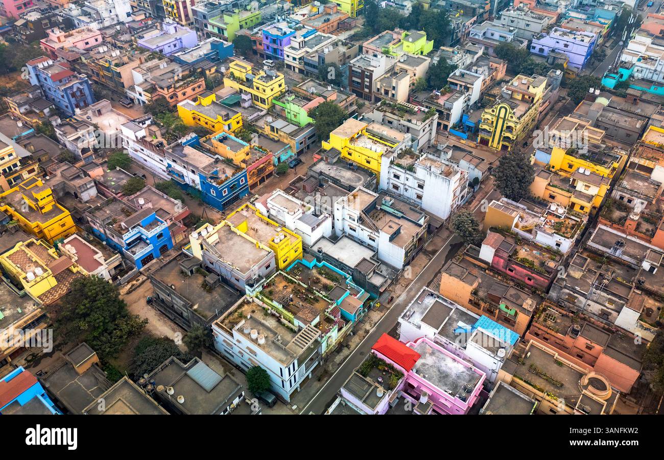 Vista Aeria delle case colorate nella città di Rourkela, Orissa, India. Foto Stock