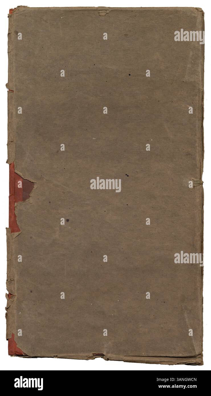 Una copertina di carta marrone comune strappata e usurata per un vecchio libro. Foto Stock