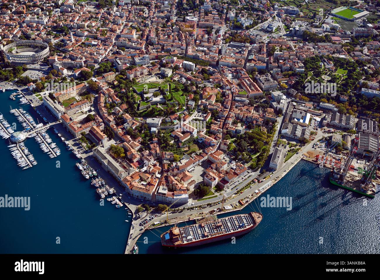Vista aerea dei contorni della città pre-romana, Pola, Istria, Croazia. Foto Stock