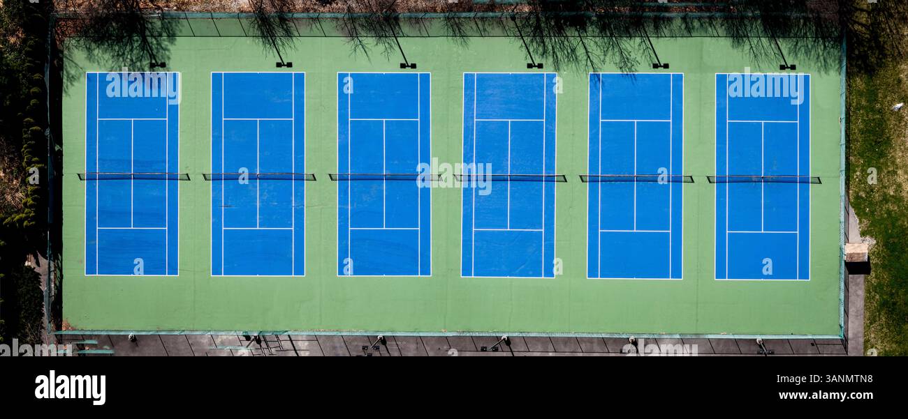 Vista aerea dei campi da tennis di South Brookline, Massachusetts, Stati Uniti. Foto Stock